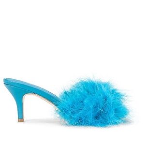 RAYE Blue Feather Mule Heels